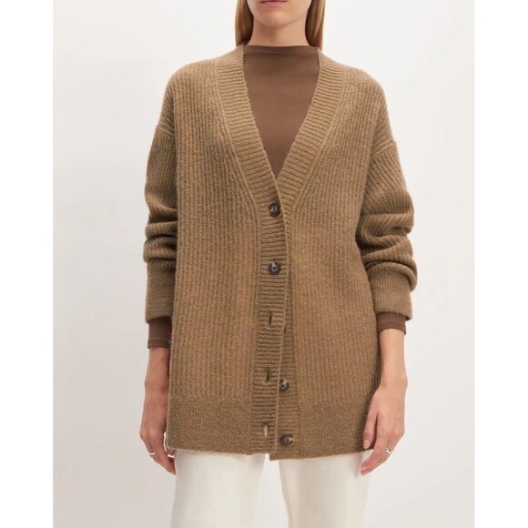 Everlane The Oversized Alpaca Merino Wool Cardigan Lightweight Pristine Tan XS - Picture 1 of 12